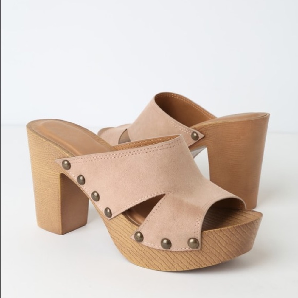 🎀 Lulus Taupe Suede Wooden Platforms {PROMO ITEM}